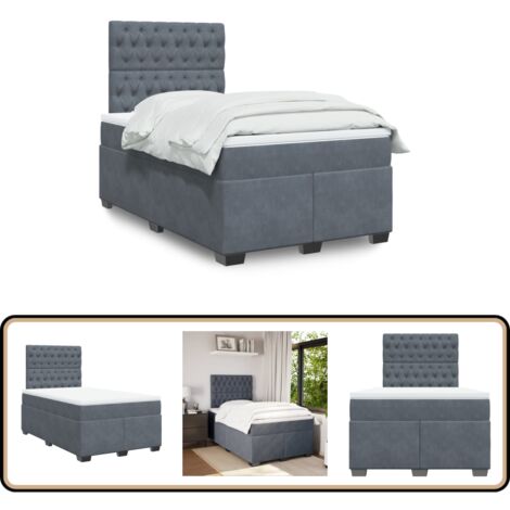 Boxspringbett mit Matratze Dunkelgrau 120x200 cm Samt - Samtbett - Boxspringbett - Doppelbett - Schlafzimmermöbel - Bettgestell