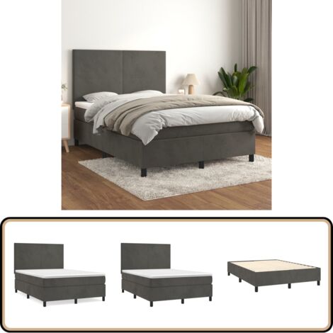 Boxspringbett mit Matratze Dunkelgrau 140x200 cm Samt - Boxspringbett - Samtbett - Doppelbett - Dunkelgraues Bett - Bett Mit Kopfteil