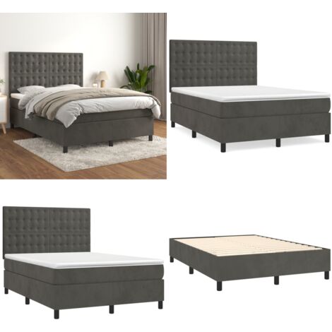 Boxspringbett mit Matratze Dunkelgrau 140x200 cm Samt - Boxspringbett - Samtbett - Doppelbett - Luxusbett - Schlafsofa - Home & Living