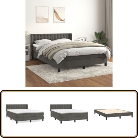 Boxspringbett mit Matratze Dunkelgrau 140x200 cm Samt - Samtbett - Boxspringbett - Doppelbett - Bettauflage - Matratze