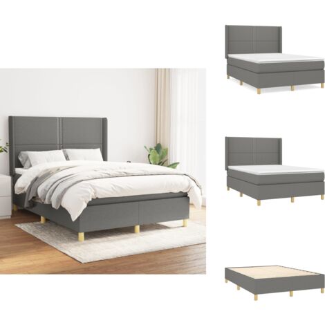 Boxspringbett mit Matratze Dunkelgrau 140x200 cm Stoff - Boxspringbett - Doppelbett - Bettenrahmen - Lattenrost - Matratze