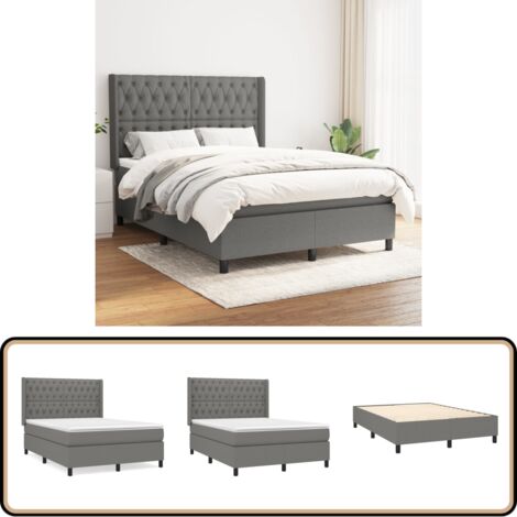 Boxspringbett mit Matratze Dunkelgrau 140x200 cm Stoff - Boxspringbett - Doppelbett - Bettenrahmen - Lattenrost - Matratze
