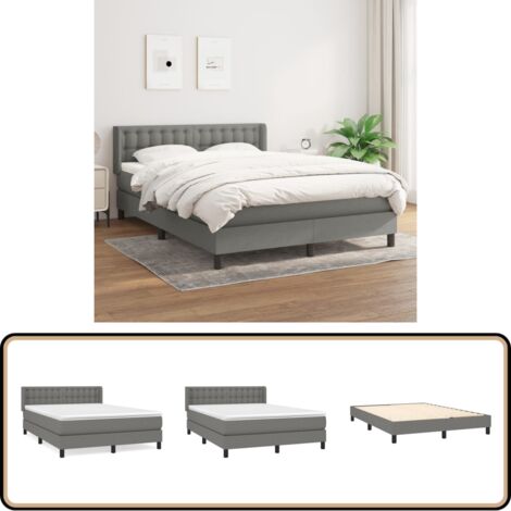 Boxspringbett mit Matratze Dunkelgrau 140x200 cm Stoff - Boxspringbett - Doppelbett - Bettenrahmen - Lattenrost - Matratze