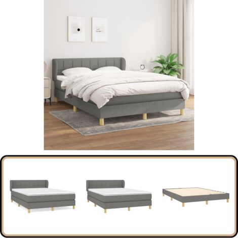 Boxspringbett mit Matratze Dunkelgrau 140x200 cm Stoff - Boxspringbett - Doppelbett - Bettenrahmen - Lattenrost - Matratze