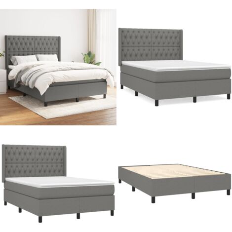 Boxspringbett mit Matratze Dunkelgrau 140x200 cm Stoff - Boxspringbett - Doppelbett - Bettenrahmen - Lattenrost - Matratze - Home & Living