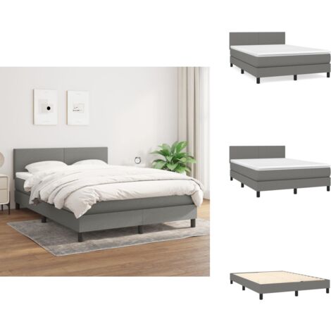 Boxspringbett mit Matratze Dunkelgrau 140x200 cm Stoff - Boxspringbett - Doppelbett - Bettenrahmen - Matratze - Nachttisch