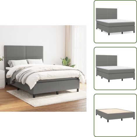 Boxspringbett mit Matratze Dunkelgrau 140x200 cm Stoff - Boxspringbett - Doppelbett - Bettenrahmen - Matratze - Nachttisch