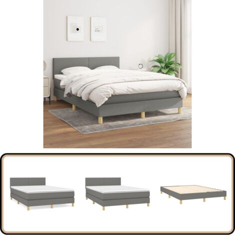 Boxspringbett mit Matratze Dunkelgrau 140x200 cm Stoff - Boxspringbett - Doppelbett - Bettenrahmen - Matratze - Nachttisch