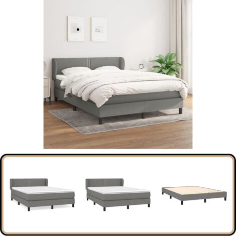Boxspringbett mit Matratze Dunkelgrau 140x200 cm Stoff - Boxspringbett - Doppelbett - Bettenrahmen - Matratze - Nachttisch