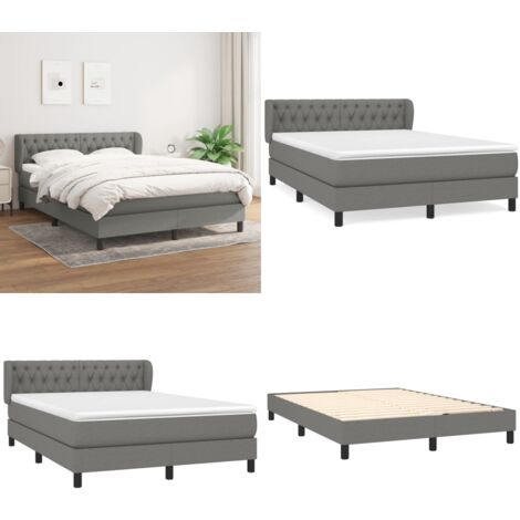 Boxspringbett mit Matratze Dunkelgrau 140x200 cm Stoff - Boxspringbett - Doppelbett - Bettenrahmen - Matratze - Nachttisch - Home & Living