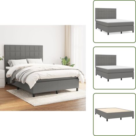 Boxspringbett mit Matratze Dunkelgrau 140x200 cm Stoff - Boxspringbett - Doppelbett - Bettenrahmen - Matratze - Schlafsystem