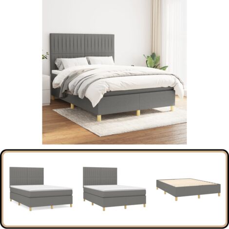 Boxspringbett mit Matratze Dunkelgrau 140x200 cm Stoff - Boxspringbett - Doppelbett - Bettenrahmen - Matratze - Schlafsystem