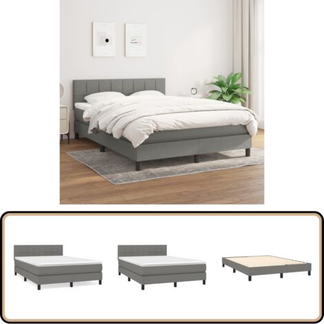 Boxspringbett mit Matratze Dunkelgrau 140x200 cm Stoff - Boxspringbett - Doppelbett - Bettenrahmen - Matratze - Schlafsystem