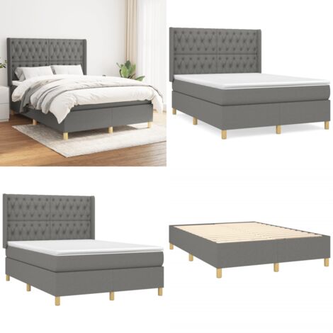 Boxspringbett mit Matratze Dunkelgrau 140x200 cm Stoff - Boxspringbett - Doppelbett - Bettenrahmen - Matratze - Schlafsystem - Home & Living