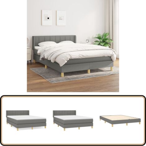 Boxspringbett mit Matratze Dunkelgrau 140x200 cm Stoff - Boxspringbett - Doppelbett - Bettenrahmen - Schlafsofa - Lattenrost