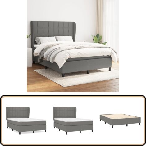 Boxspringbett mit Matratze Dunkelgrau 140x200 cm Stoff - Boxspringbett - Doppelbett - Bettenrahmen - Schlafsystem - Lattenrost