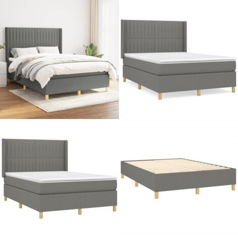 Boxspringbett mit Matratze Dunkelgrau 140x200 cm Stoff - Boxspringbett - Doppelbett - Lattenrost - Bettrahmen - Matratze - Home & Living