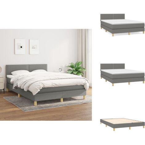 Boxspringbett mit Matratze Dunkelgrau 140x200 cm Stoff - Boxspringbett - Doppelbett - Schlafraum - Bettenrahmen - Matratze