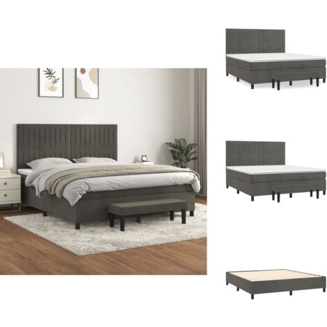 Boxspringbett mit Matratze Dunkelgrau 160x200 cm Samt - Samtbett - Boxspringbett - Doppelbett - Bettauflage - Nachttisch