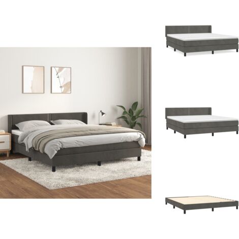 Boxspringbett mit Matratze Dunkelgrau 160x200 cm Samt - Samtbett - Boxspringbett - Doppelbett - Bettenrahmen - Luxusbett