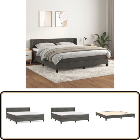 Boxspringbett mit Matratze Dunkelgrau 160x200 cm Samt - Samtbett - Boxspringbett - Doppelbett - Bettenrahmen - Luxusbett