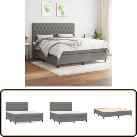 Boxspringbett mit Matratze Dunkelgrau 160x200 cm Stoff - Boxspringbett - Doppelbett - Bettenrahmen - Matratze - Nachttisch
