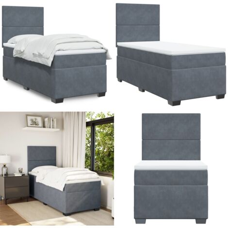 Boxspringbett mit Matratze Dunkelgrau 90x200 cm Samt - Boxspringbett - Doppelbett - Samtbett - Bettenrahmen - Schlafsystem - Home & Living