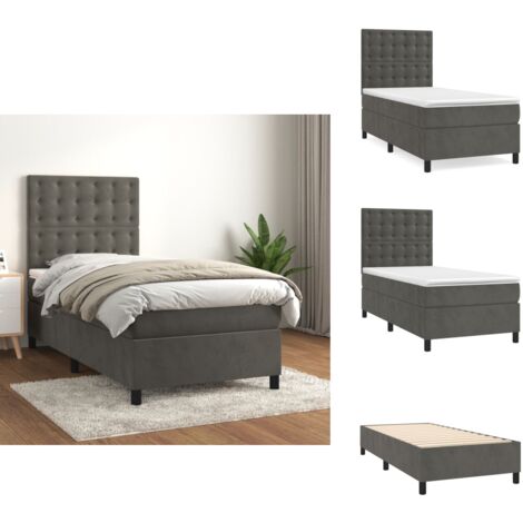 Boxspringbett mit Matratze Dunkelgrau 90x200 cm Samt - Boxspringbett - Samtbett - Doppelbett - Bett Mit Kopfteil - Dunkles Bett