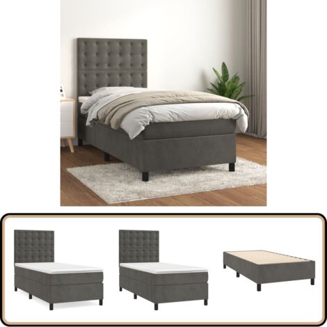 Boxspringbett mit Matratze Dunkelgrau 90x200 cm Samt - Boxspringbett - Samtbett - Doppelbett - Bett Mit Kopfteil - Dunkles Bett