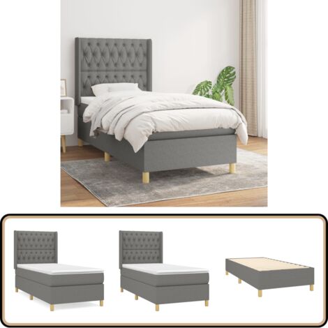 Boxspringbett mit Matratze Dunkelgrau 90x200 cm Stoff - Boxspringbett - Doppelbett - Bettenrahmen - Lattenrost - Matratze