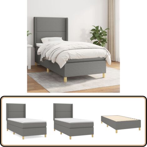 Boxspringbett mit Matratze Dunkelgrau 90x200 cm Stoff - Boxspringbett - Doppelbett - Bettenrahmen - Lattenrost - Matratze
