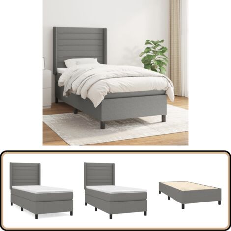 Boxspringbett mit Matratze Dunkelgrau 90x200 cm Stoff - Boxspringbett - Doppelbett - Bettenrahmen - Lattenrost - Matratze