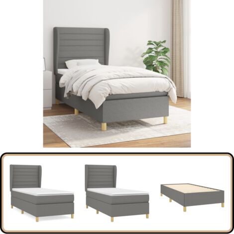 Boxspringbett mit Matratze Dunkelgrau 90x200 cm Stoff - Boxspringbett - Doppelbett - Bettenrahmen - Lattenrost - Matratze