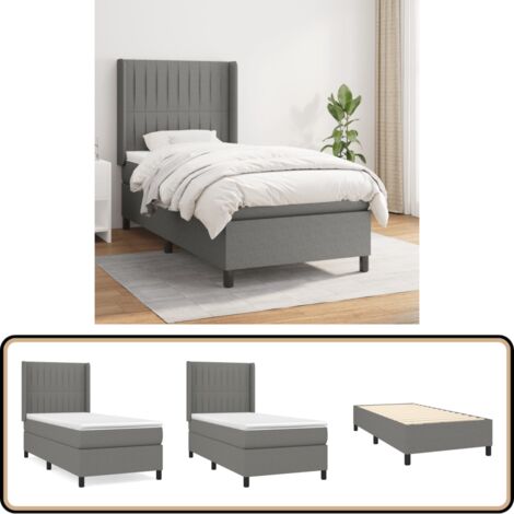 Boxspringbett mit Matratze Dunkelgrau 90x200 cm Stoff - Boxspringbett - Doppelbett - Bettenrahmen - Lattenrost - Matratze