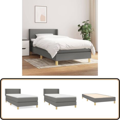 Boxspringbett mit Matratze Dunkelgrau 90x200 cm Stoff - Boxspringbett - Doppelbett - Bettenrahmen - Lattenrost - Matratze