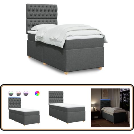 Boxspringbett mit Matratze Dunkelgrau 90x200 cm Stoff - Boxspringbett - Doppelbett - Bettenrahmen - Lattenrost - Matratze