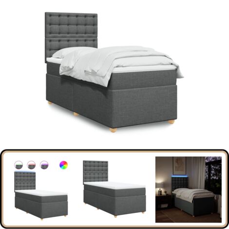 Boxspringbett mit Matratze Dunkelgrau 90x200 cm Stoff - Boxspringbett - Doppelbett - Bettenrahmen - Lattenrost - Matratze