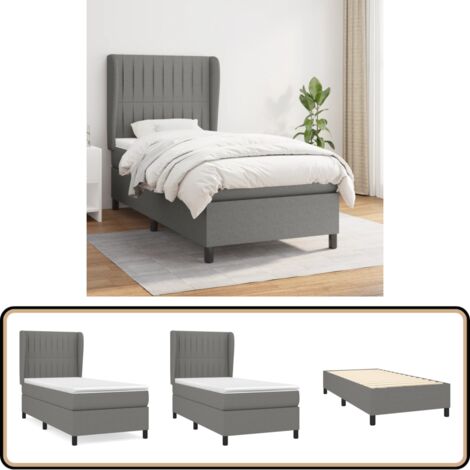 Boxspringbett mit Matratze Dunkelgrau 90x200 cm Stoff - Boxspringbett - Doppelbett - Bettenrahmen - Lattenrost - Matratze