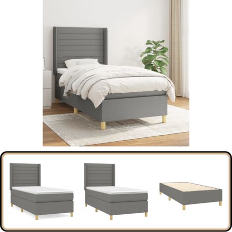 Boxspringbett mit Matratze Dunkelgrau 90x200 cm Stoff - Boxspringbett - Doppelbett - Bettenrahmen - Lattenrost - Matratze