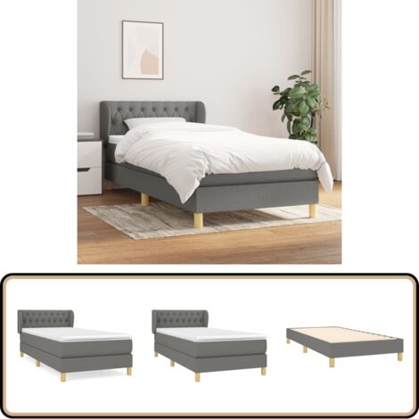 Boxspringbett mit Matratze Dunkelgrau 90x200 cm Stoff - Boxspringbett - Doppelbett - Bettenrahmen - Lattenrost - Matratze