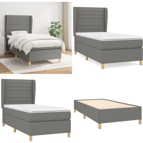 Boxspringbett mit Matratze Dunkelgrau 90x200 cm Stoff - Boxspringbett - Doppelbett - Bettenrahmen - Lattenrost - Matratze - Home & Living