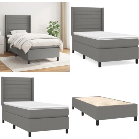 Boxspringbett mit Matratze Dunkelgrau 90x200 cm Stoff - Boxspringbett - Doppelbett - Bettenrahmen - Lattenrost - Matratze - Home & Living