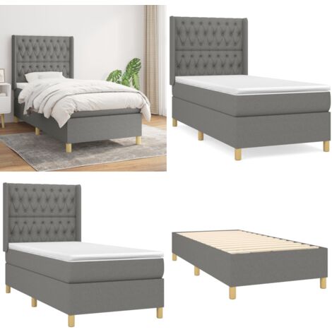 Boxspringbett mit Matratze Dunkelgrau 90x200 cm Stoff - Boxspringbett - Doppelbett - Bettenrahmen - Lattenrost - Matratze - Home & Living