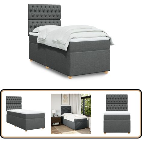 Boxspringbett mit Matratze Dunkelgrau 90x200 cm Stoff - Boxspringbett - Doppelbett - Bettenrahmen - Matratze - Kopfteil