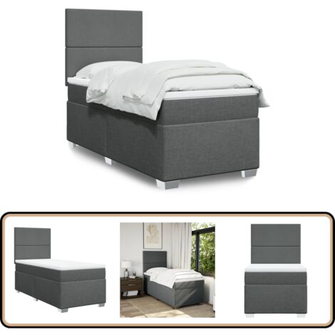 Boxspringbett mit Matratze Dunkelgrau 90x200 cm Stoff - Boxspringbett - Doppelbett - Bettenrahmen - Matratze - Kopfteil