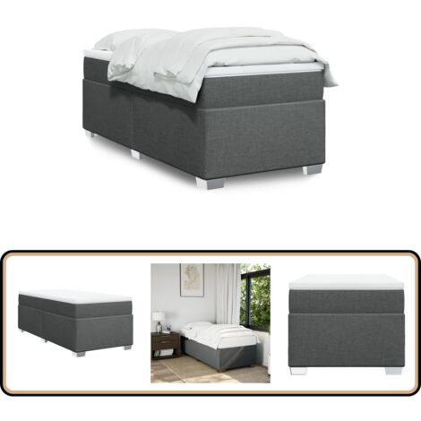 Boxspringbett mit Matratze Dunkelgrau 90x200 cm Stoff - Boxspringbett - Doppelbett - Bettenrahmen - Matratze - Matratzenauflage
