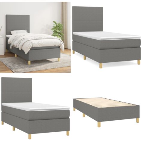 Boxspringbett mit Matratze Dunkelgrau 90x200 cm Stoff - Boxspringbett - Doppelbett - Bettenrahmen - Schlafraum - Schlafzimmermöbel - Home & Living