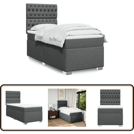 Boxspringbett mit Matratze Dunkelgrau 90x200 cm Stoff - Boxspringbett - Doppelbett - Bettenrahmen - Schlafsystem - Polsterbett
