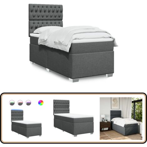 Boxspringbett mit Matratze Dunkelgrau 90x200 cm Stoff - Boxspringbett - Doppelbett - Bettenrahmen - Schlafzimmermöbel - Liegekomfort