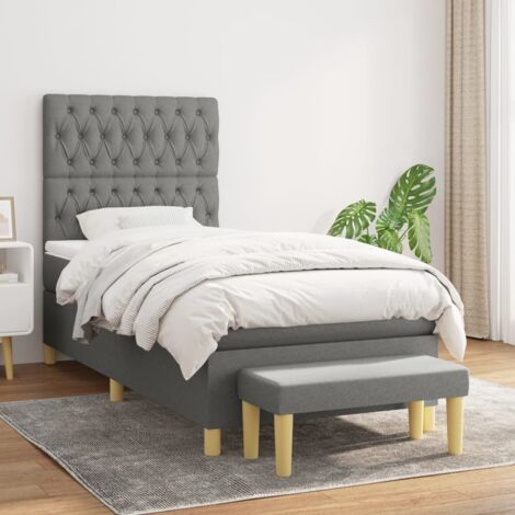 Boxspringbett mit Matratze Dunkelgrau 90x200 cm Stoff vidaXL
